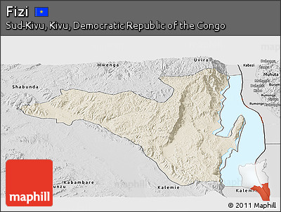 Shaded Relief Panoramic Map of Fizi, desaturated