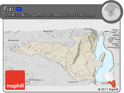 Shaded Relief Panoramic Map of Fizi, desaturated