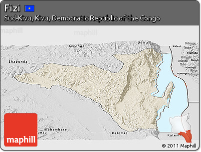 Shaded Relief Panoramic Map of Fizi, desaturated
