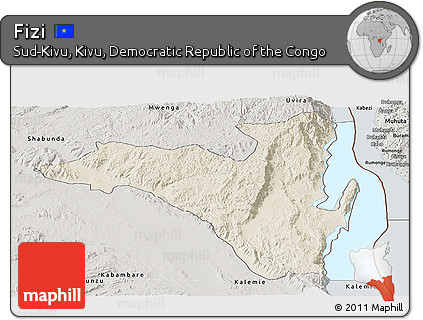 Shaded Relief Panoramic Map of Fizi, semi-desaturated