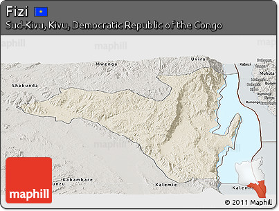 Shaded Relief Panoramic Map of Fizi, semi-desaturated
