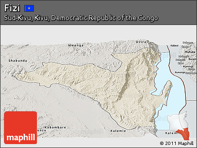 Shaded Relief Panoramic Map of Fizi, semi-desaturated