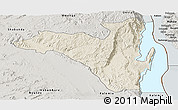 Shaded Relief Panoramic Map of Fizi, semi-desaturated