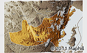 Physical 3D Map of Kalehe, semi-desaturated