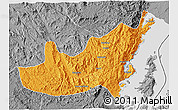 Political 3D Map of Kalehe, desaturated