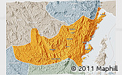 Political 3D Map of Kalehe, lighten, semi-desaturated