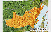 Political 3D Map of Kalehe, satellite outside