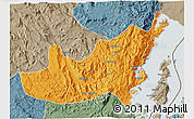 Political 3D Map of Kalehe, semi-desaturated