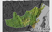 Satellite 3D Map of Kalehe, darken, desaturated