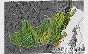 Satellite 3D Map of Kalehe, desaturated