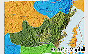 Satellite 3D Map of Kalehe, political outside