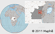 Gray Location Map of Kalehe, highlighted country, highlighted grandparent region, hill shading