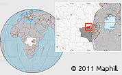 Gray Location Map of Kalehe, highlighted country, highlighted parent region, hill shading