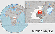 Gray Location Map of Kalehe, highlighted parent region, highlighted grandparent region, hill shading