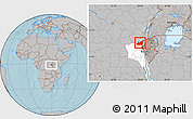 Gray Location Map of Kalehe, highlighted parent region, hill shading