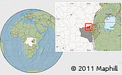 Savanna Style Location Map of Kalehe, highlighted country, highlighted parent region, hill shading