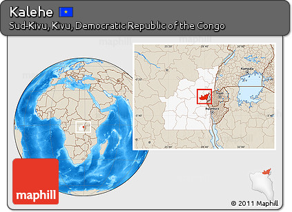 Shaded Relief Location Map of Kalehe, highlighted grandparent region