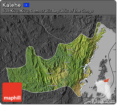 Satellite Map of Kalehe, darken, desaturated