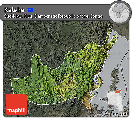 Satellite Map of Kalehe, darken, semi-desaturated