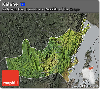 Satellite Map of Kalehe, darken, semi-desaturated