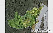 Satellite Map of Kalehe, darken, semi-desaturated