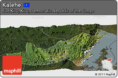 Satellite Panoramic Map of Kalehe, darken