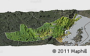 Satellite Panoramic Map of Kalehe, darken, semi-desaturated