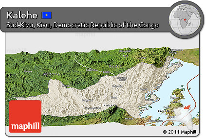 Shaded Relief Panoramic Map of Kalehe, satellite outside