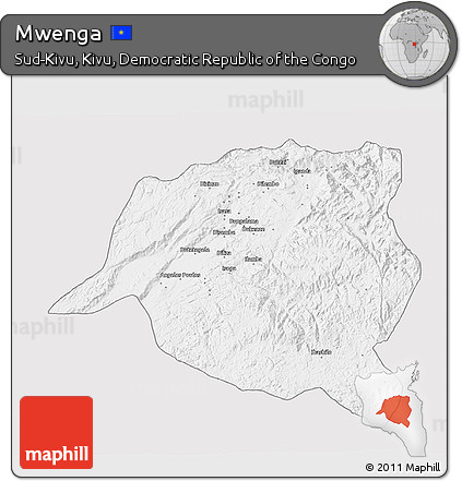 Silver Style 3D Map of Mwenga, single color outside