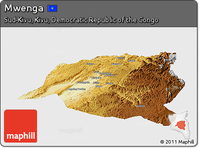 Physical Panoramic Map of Mwenga, single color outside