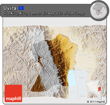 Physical 3D Map of Uvira, lighten