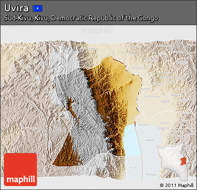 Physical 3D Map of Uvira, lighten