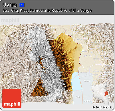 Physical 3D Map of Uvira, lighten