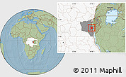 Savanna Style Location Map of Uvira, highlighted country, highlighted parent region, hill shading