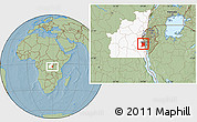Savanna Style Location Map of Uvira, highlighted grandparent region, hill shading