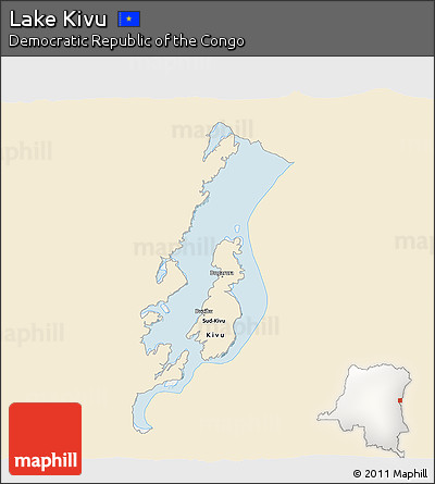 Classic Style 3D Map of Lake Kivu, single color outside
