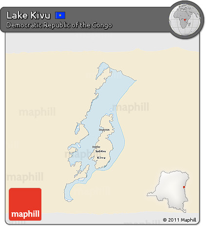 Classic Style 3D Map of Lake Kivu, single color outside