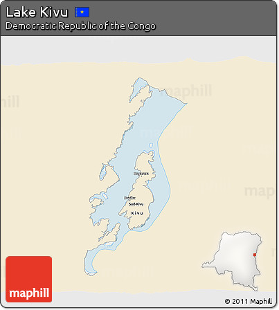 Classic Style 3D Map of Lake Kivu, single color outside