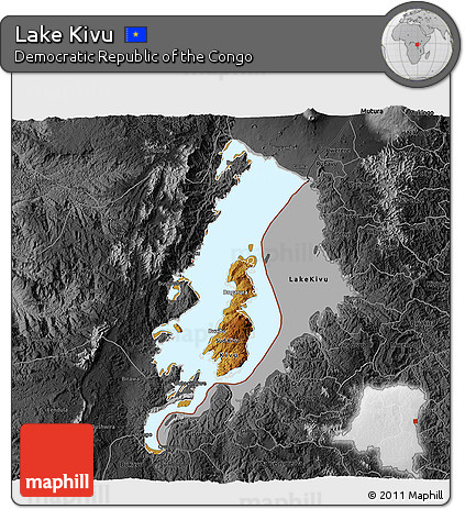 Physical 3D Map of Lake Kivu, darken, desaturated
