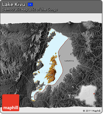 Physical 3D Map of Lake Kivu, darken, desaturated