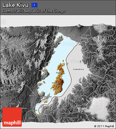 Physical 3D Map of Lake Kivu, desaturated