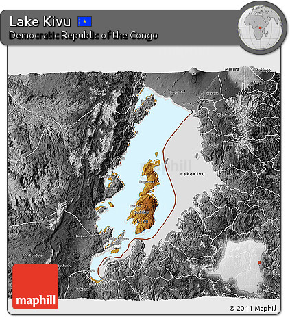 Physical 3D Map of Lake Kivu, desaturated