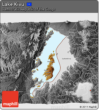 Physical 3D Map of Lake Kivu, desaturated