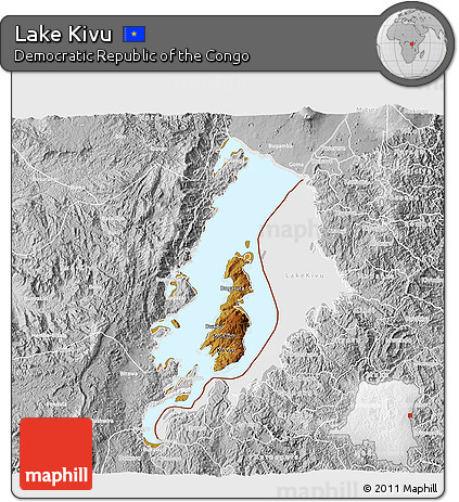 Physical 3D Map of Lake Kivu, lighten, desaturated