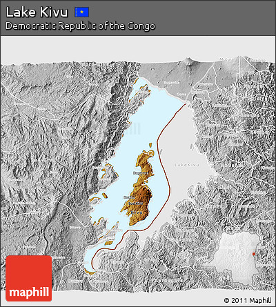 Physical 3D Map of Lake Kivu, lighten, desaturated