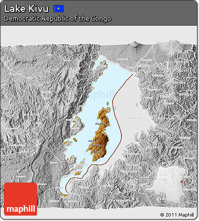 Physical 3D Map of Lake Kivu, lighten, desaturated