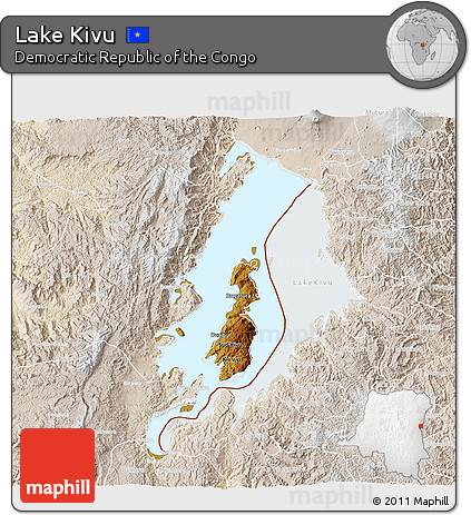 Physical 3D Map of Lake Kivu, lighten