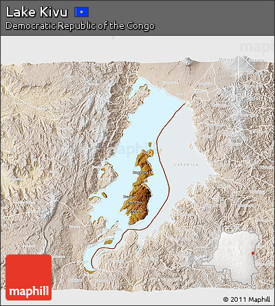 Physical 3D Map of Lake Kivu, lighten