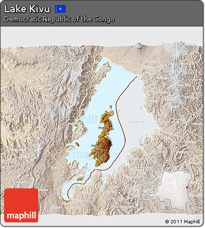 Physical 3D Map of Lake Kivu, lighten