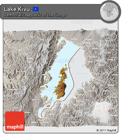 Physical 3D Map of Lake Kivu, lighten, semi-desaturated